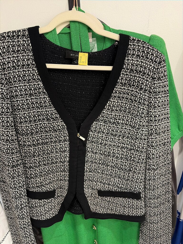 ST. JOHN Women's Black and White Zip Front Sweater
