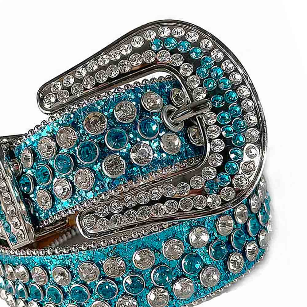 Aqua Blue Turquoise Strap With Diamond White & Aqua Blue Studded Rhinestone Belt