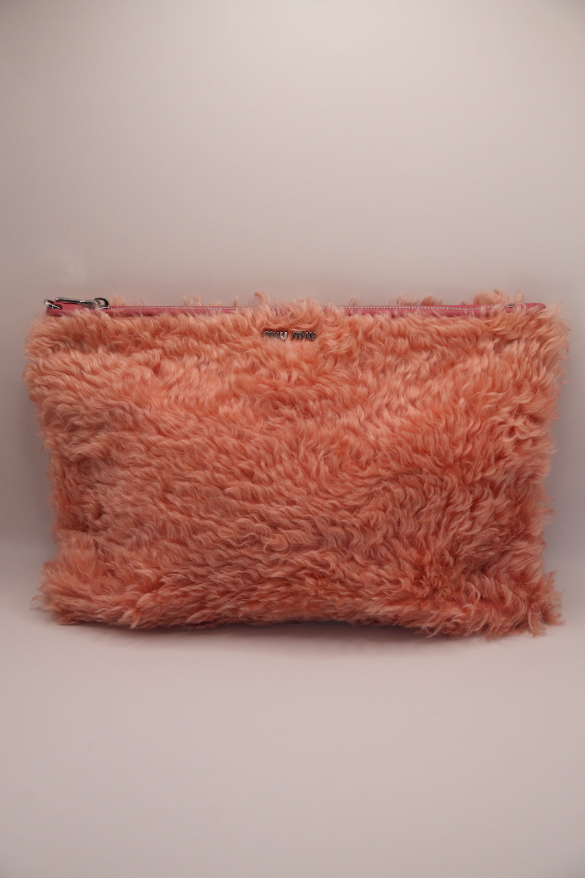 Miu Miu Pink Shearling Zip-Top Clutch