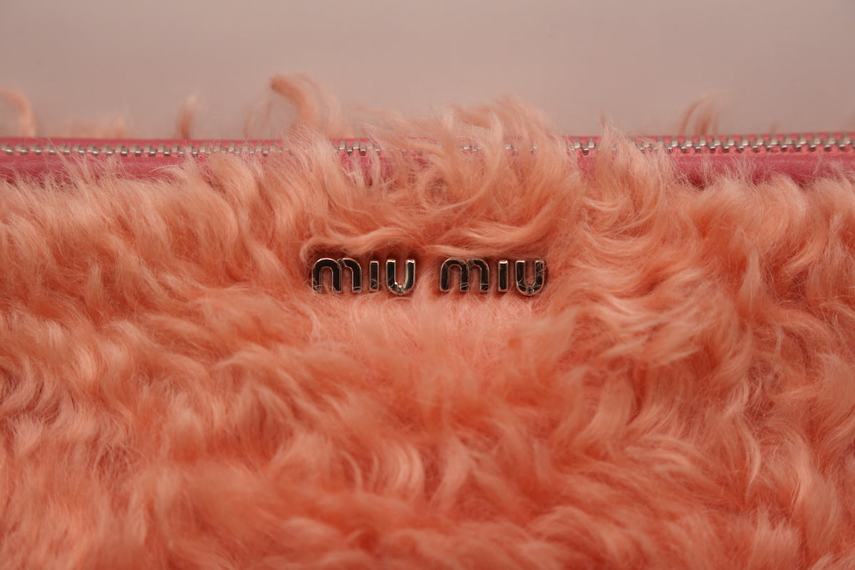 Miu Miu Pink Shearling Zip-Top Clutch